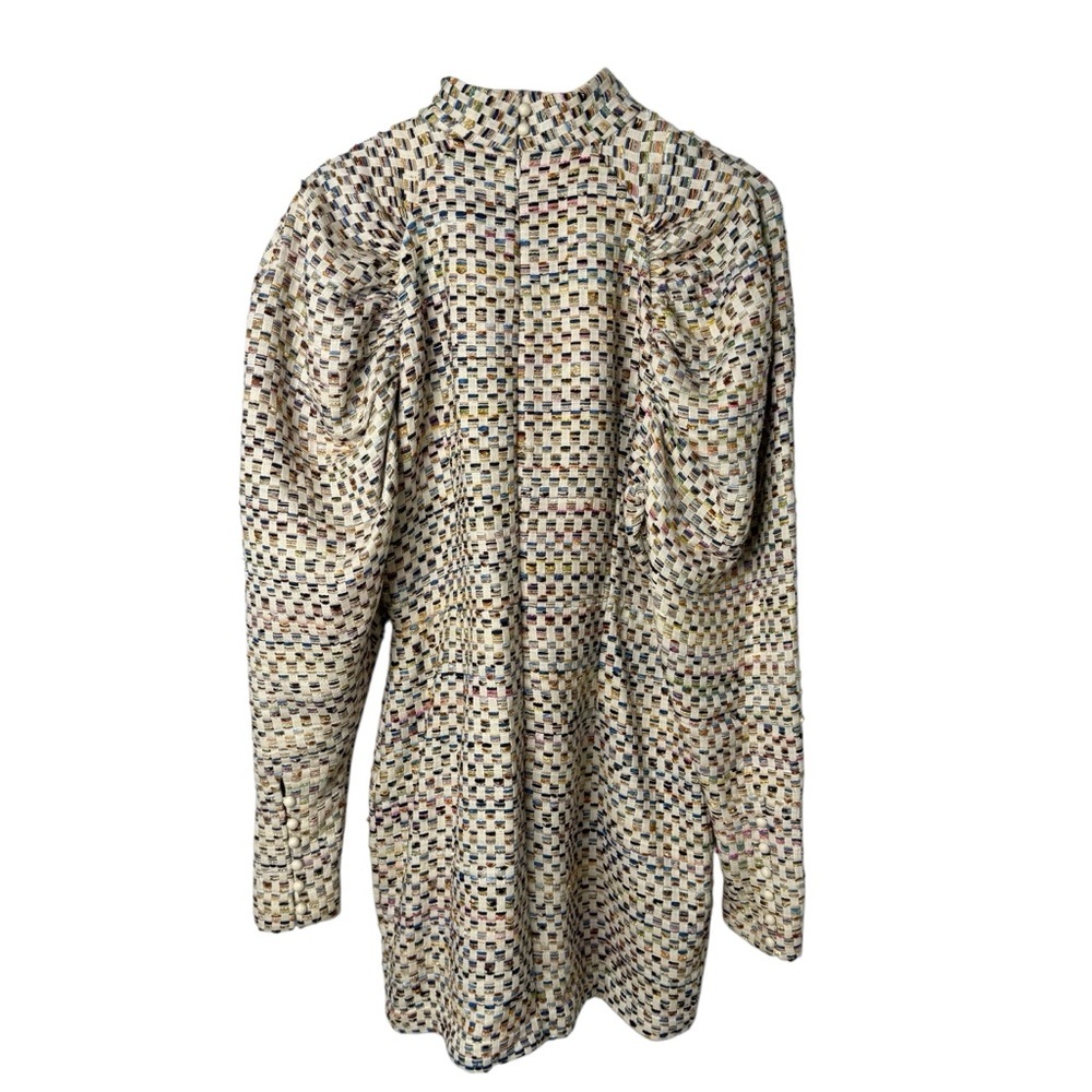 Rotate Birger Christensen Kim Multicolor Grid Mini Puff Sleeve Sheath Dress - Picture 7 of 14
